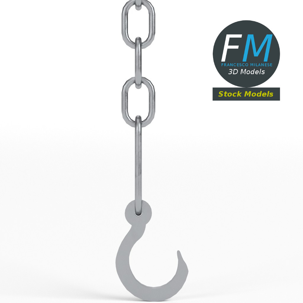 3D-Modell - Haken mit Kette - 03