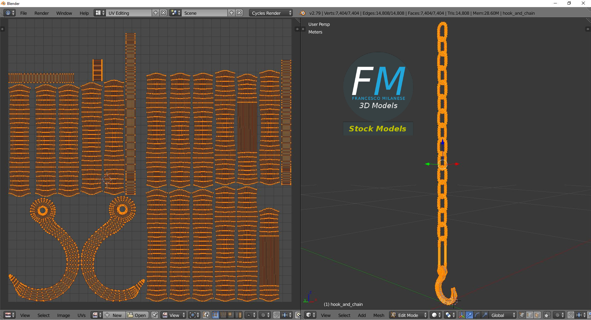 3D-Modell - Haken mit Kette - 10