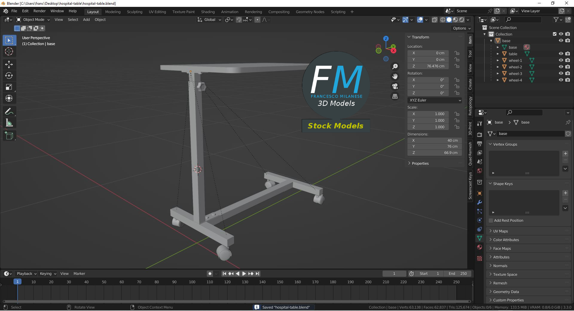 3D-Modell - Krankenhaus-Betttisch - 09