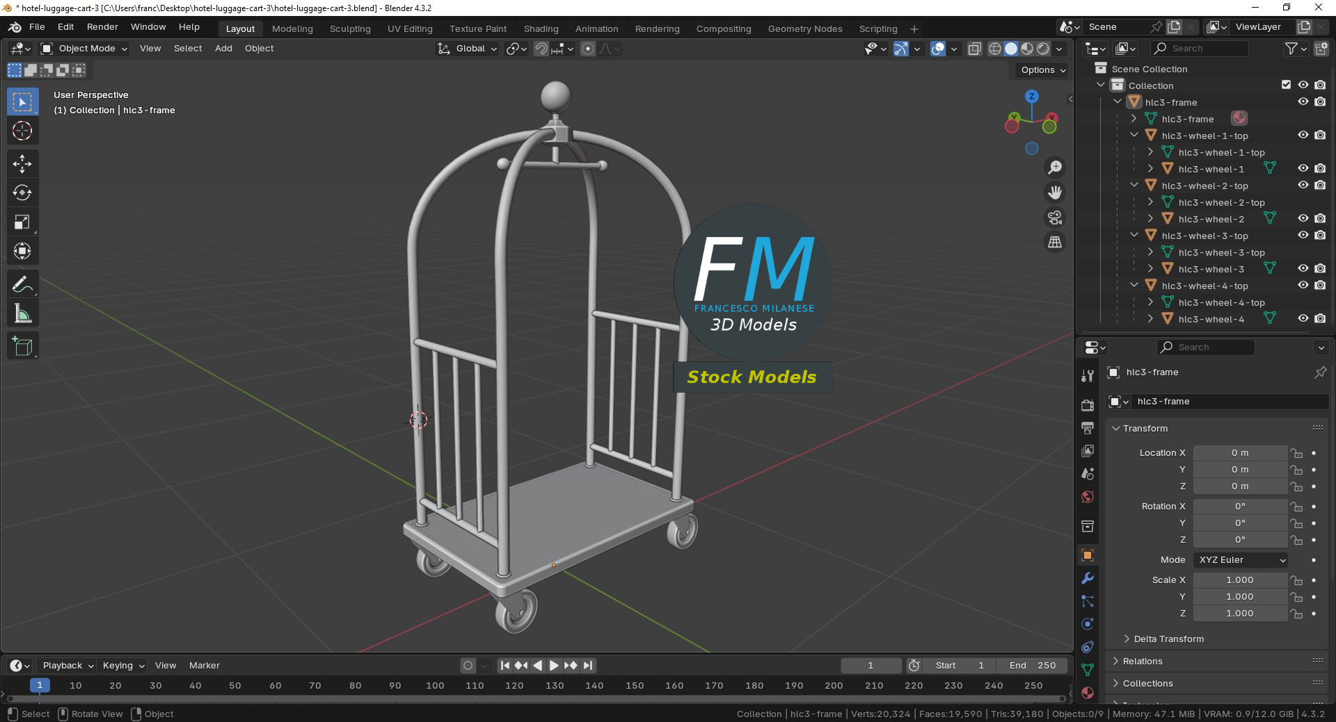 3D-Modell - Hotel-Gepäckwagen - 09
