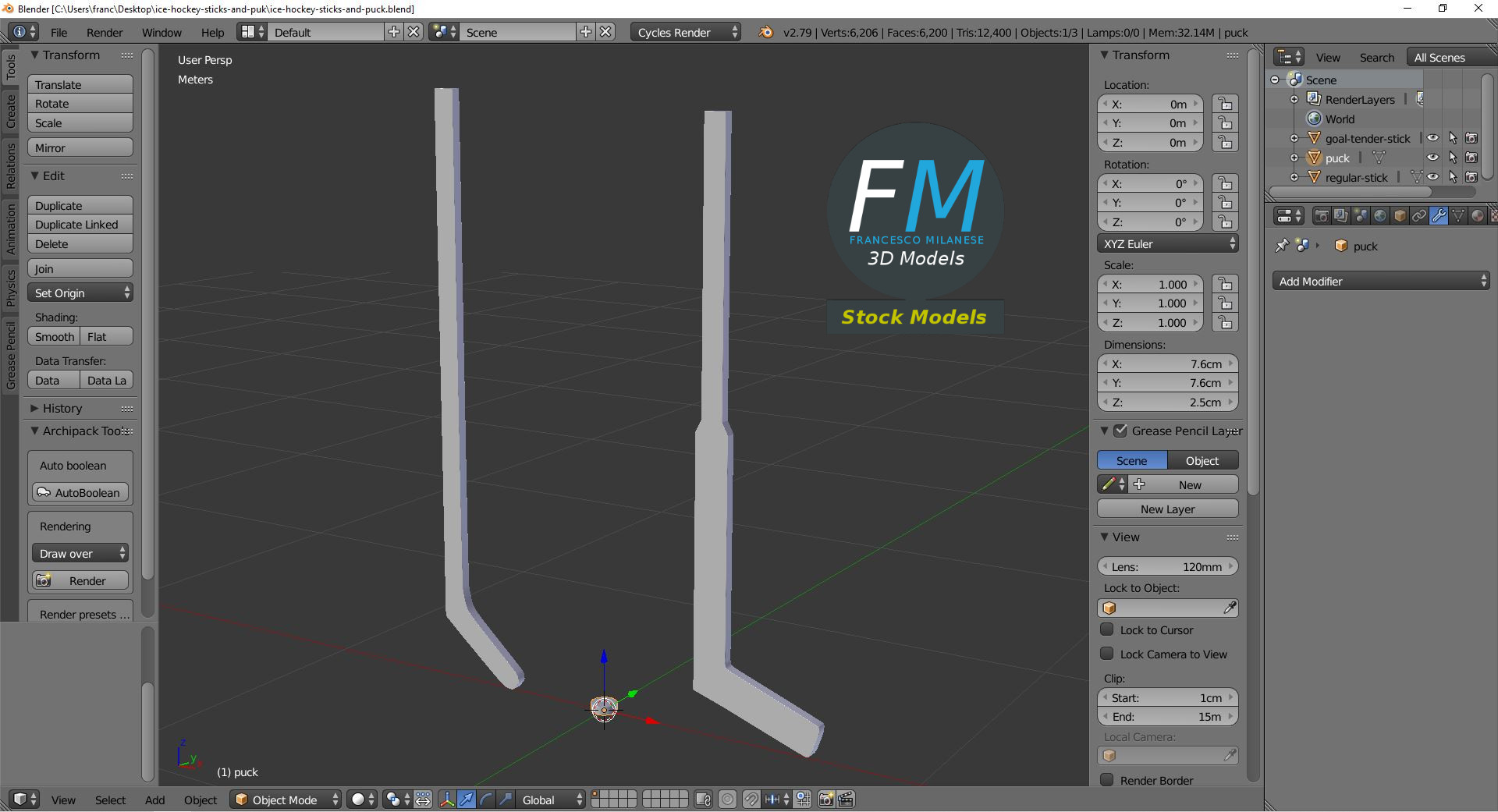 3D-Modell - Eishockeyschläger und Puck - 09