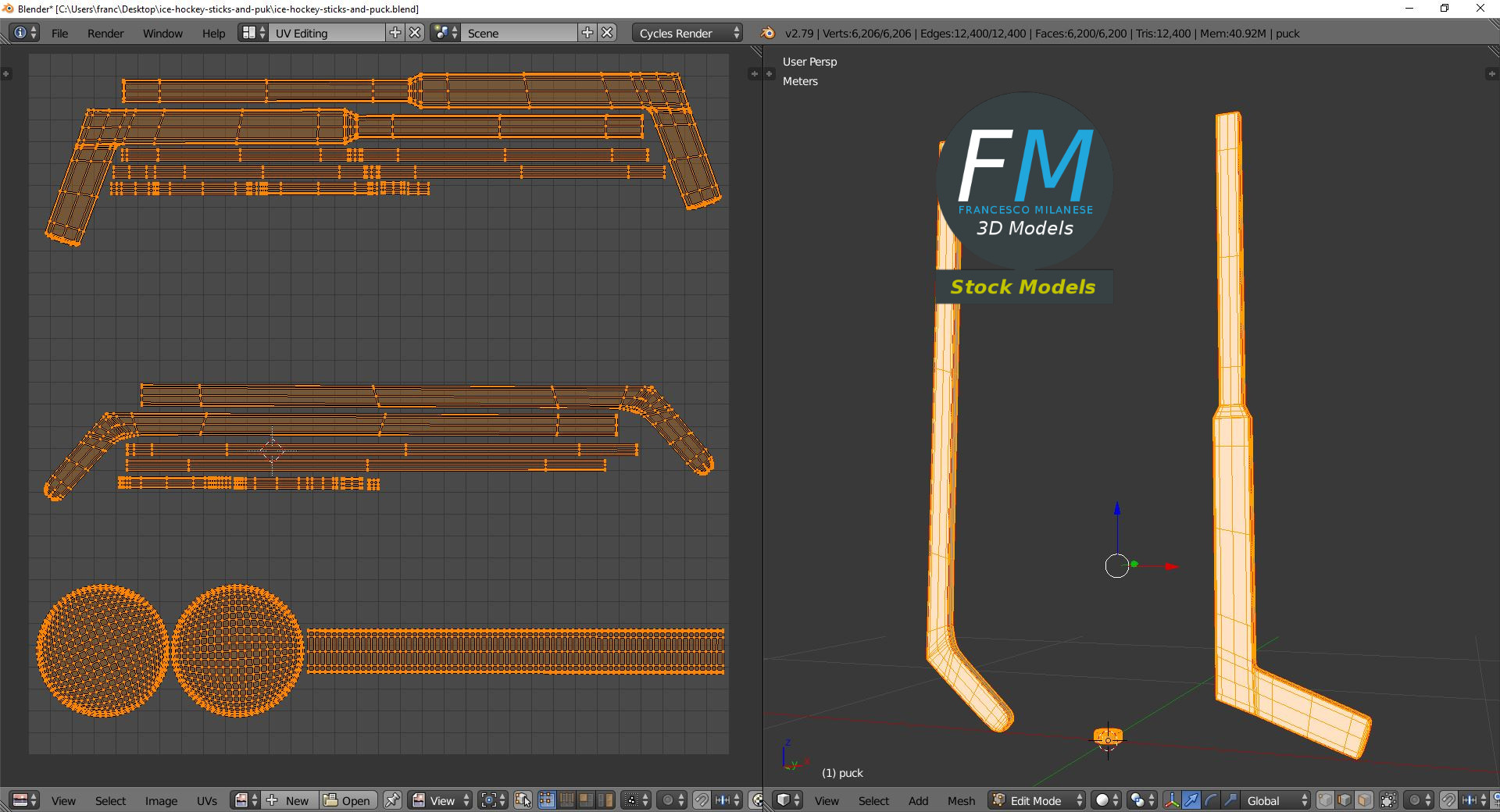 3D-Modell - Eishockeyschläger und Puck - 10