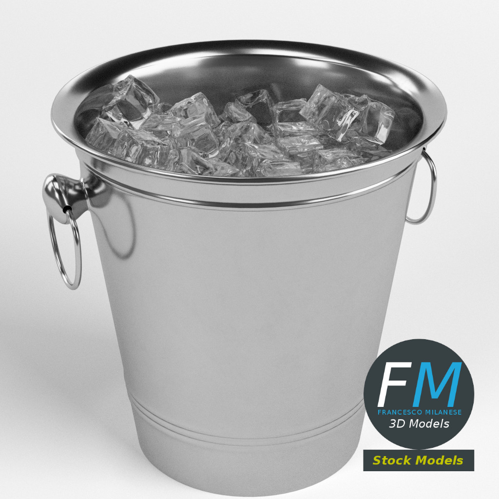 3D-Modell - Metall-Eiskübel mit Eiswürfeln - 01