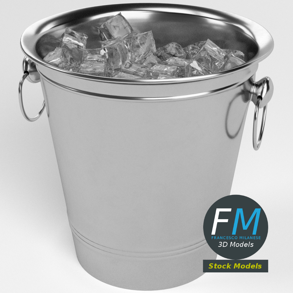 3D-Modell - Metall-Eiskübel mit Eiswürfeln - 02