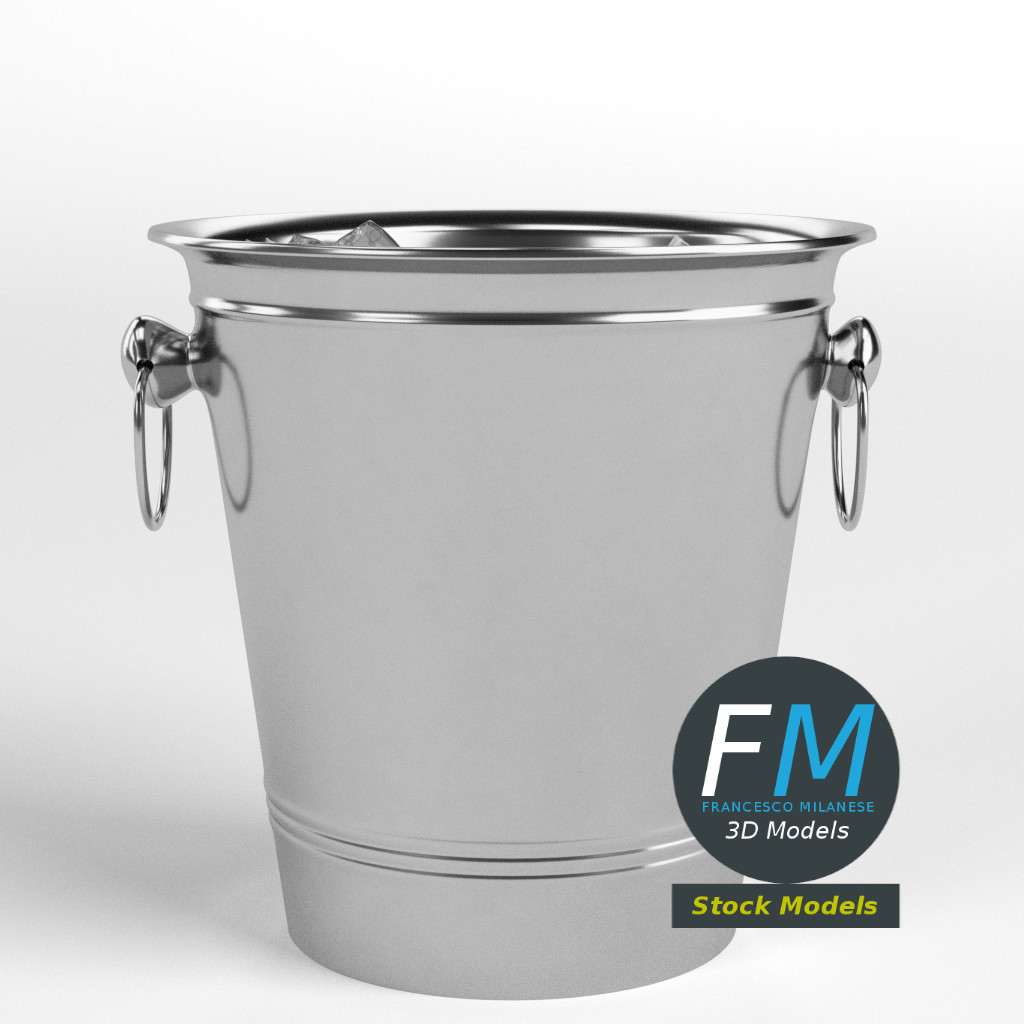 3D-Modell - Metall-Eiskübel mit Eiswürfeln - 03