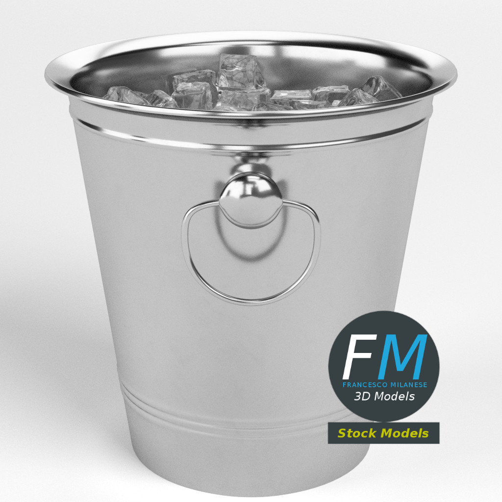 3D-Modell - Metall-Eiskübel mit Eiswürfeln - 04