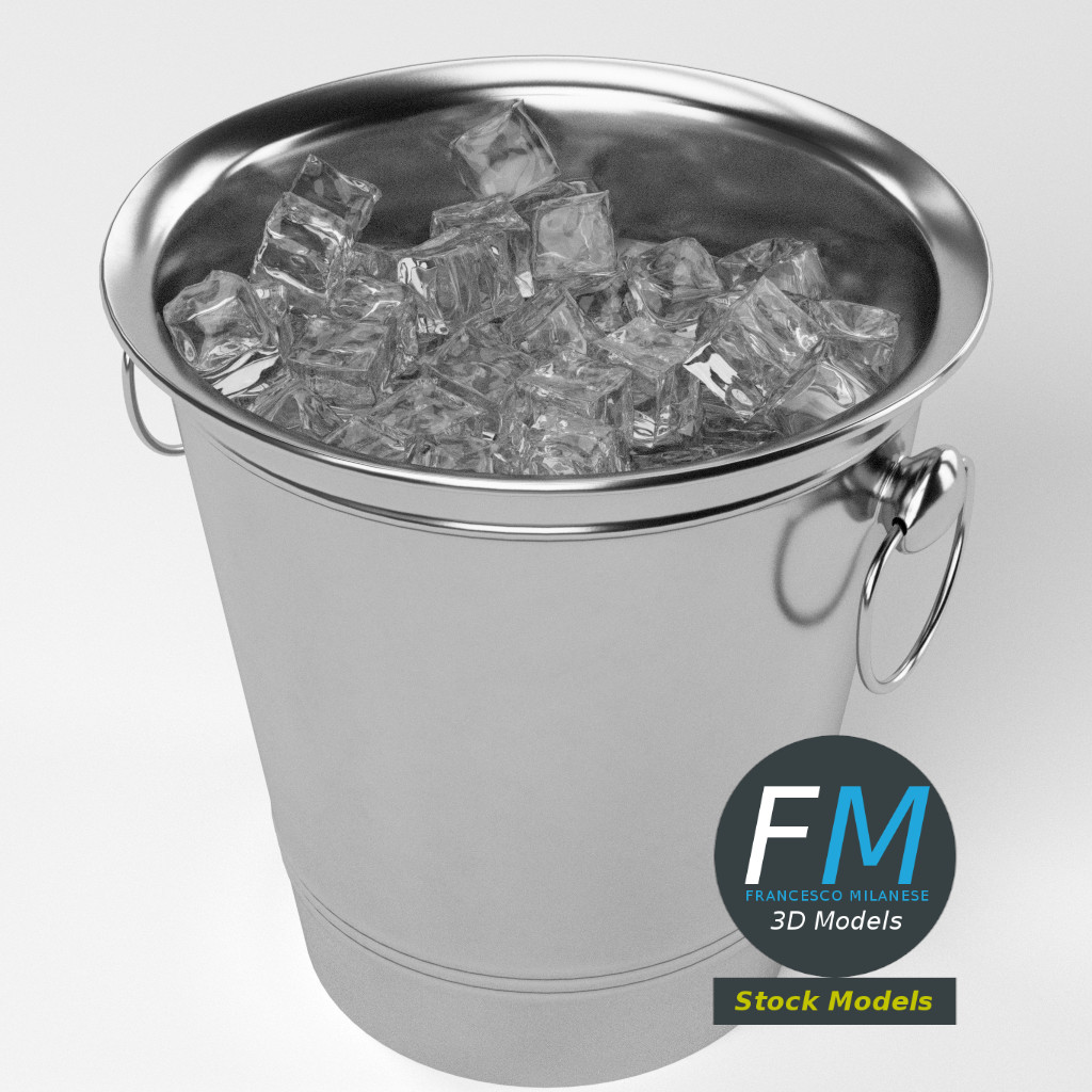 3D-Modell - Metall-Eiskübel mit Eiswürfeln - 05