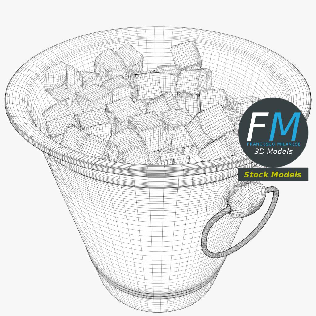 3D-Modell - Metall-Eiskübel mit Eiswürfeln - 08