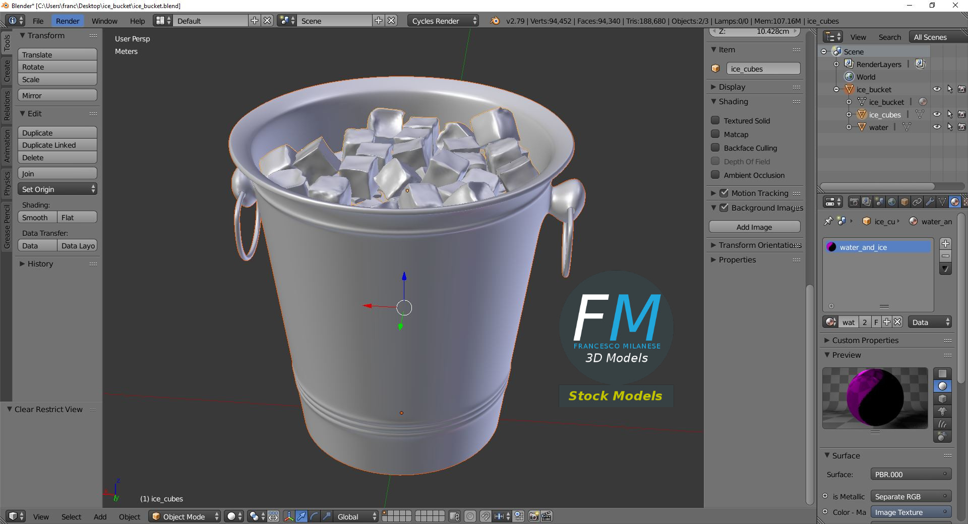 3D-Modell - Metall-Eiskübel mit Eiswürfeln - 09