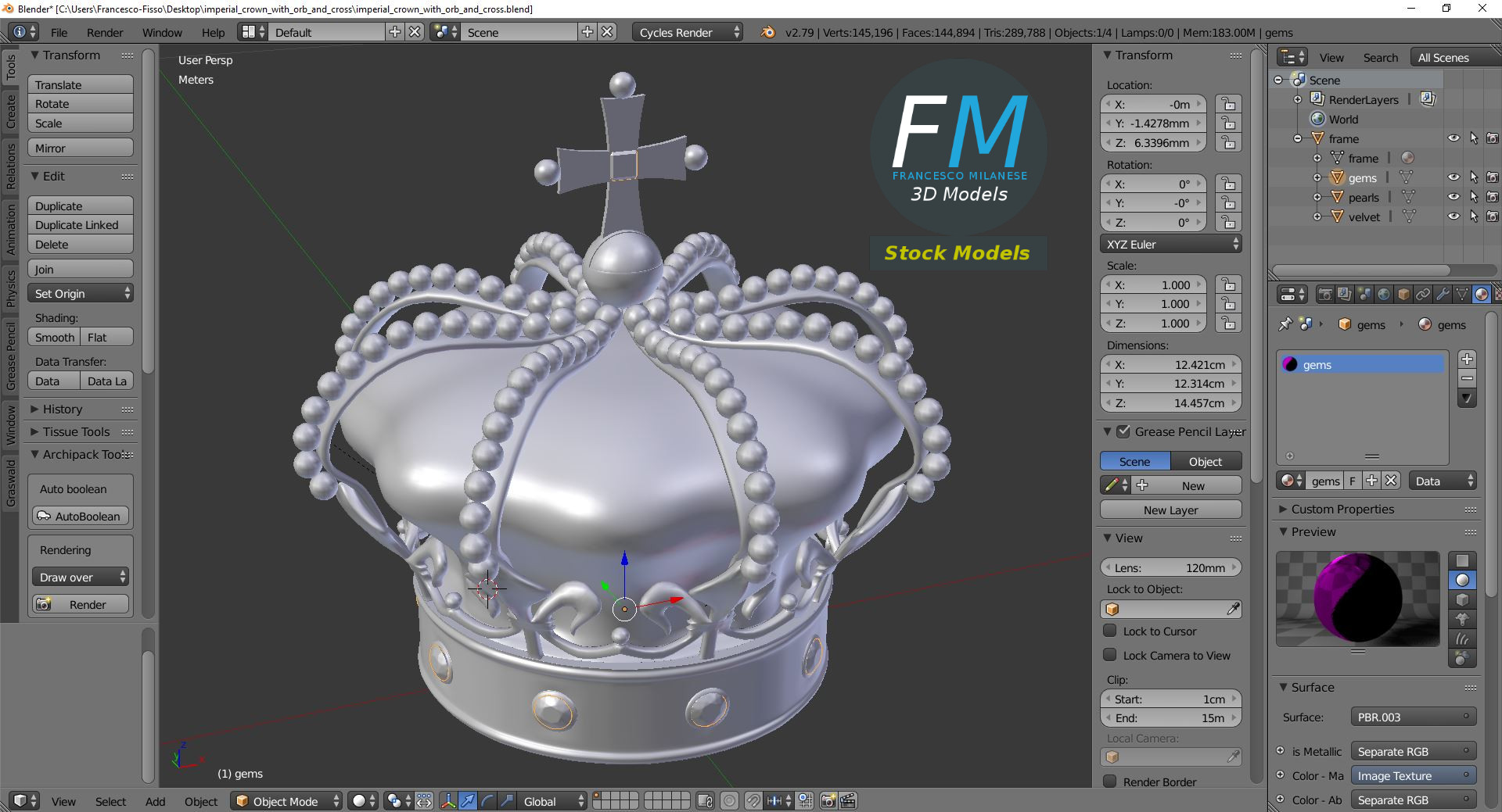 3D-Modell - Kaiserkrone mit Reichsapfel und Kreuz - 09