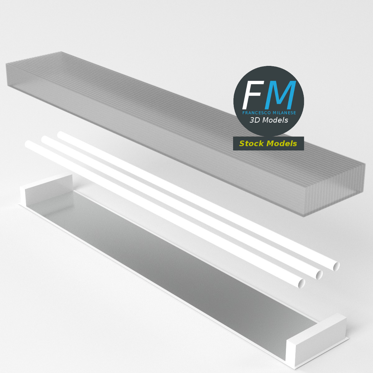 3D-Modell - Alte Industrielle Leuchtstofflampe - 05