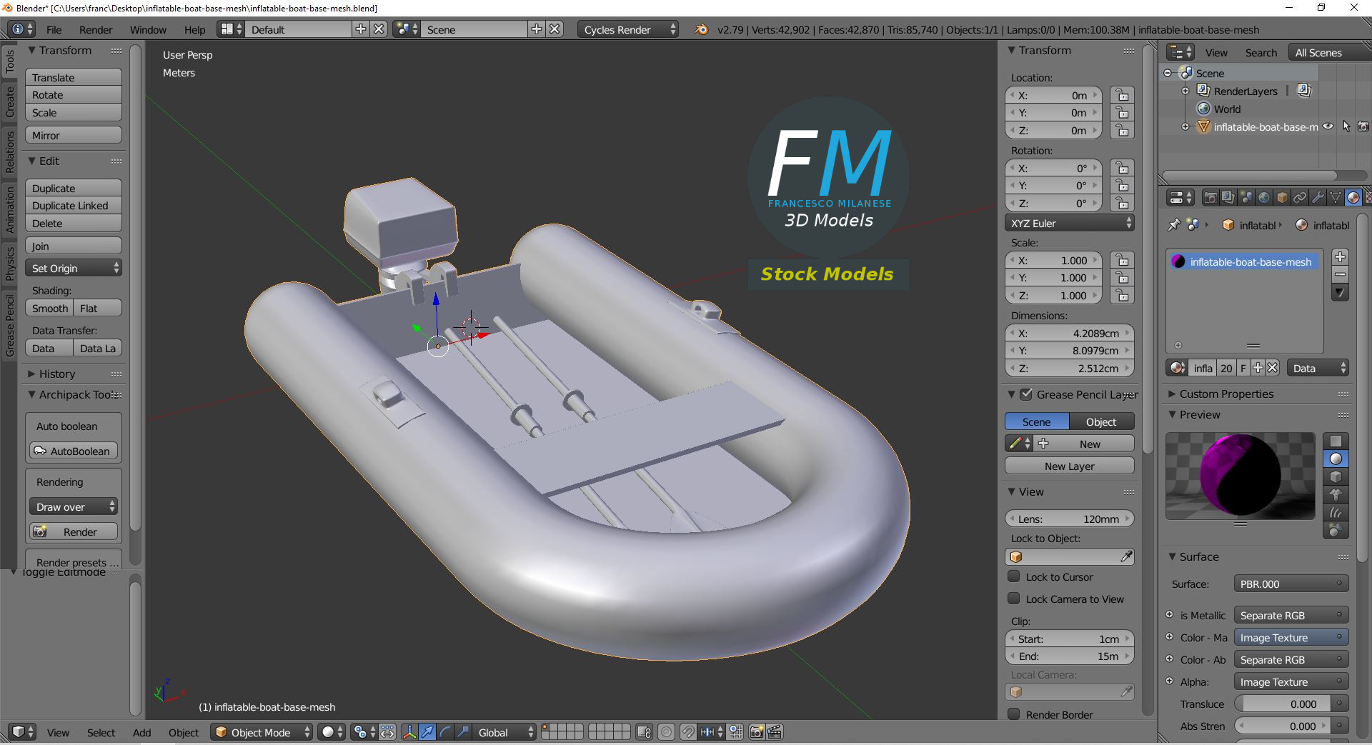 3D-Modell - Basismesh eines Schlauchboots - 09