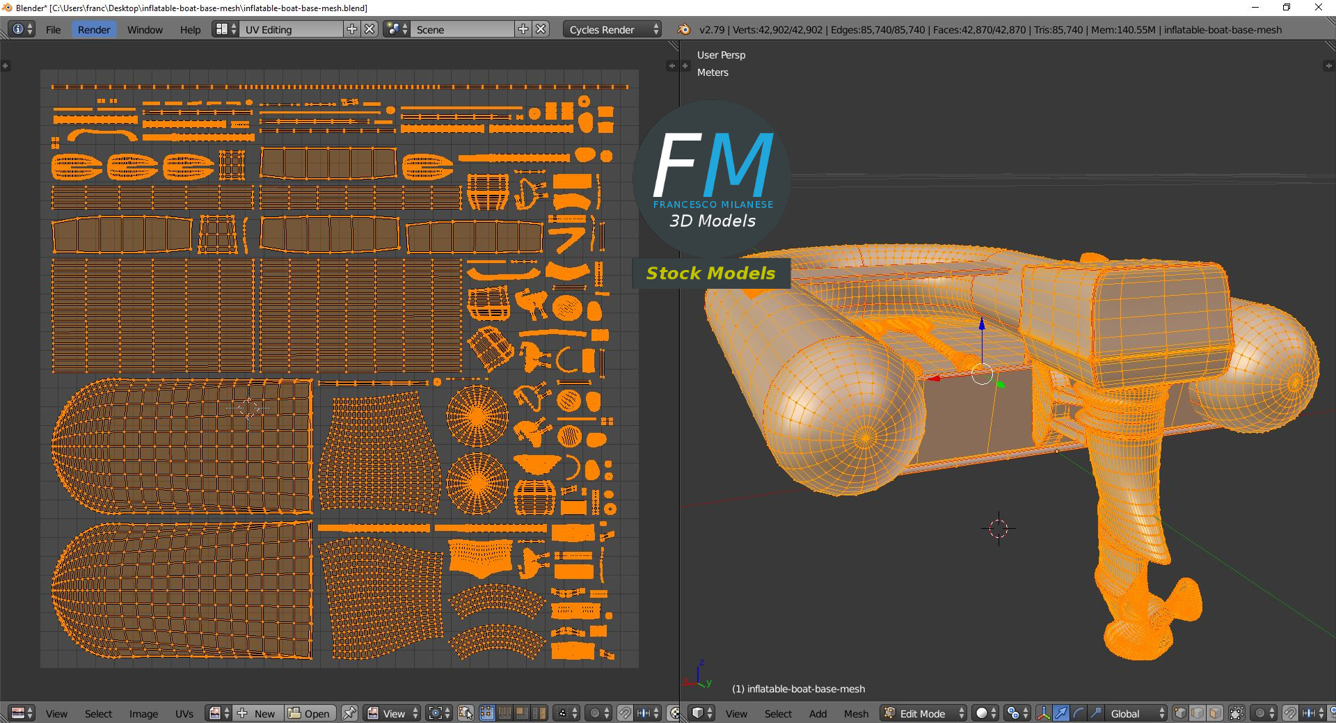 3D-Modell - Basismesh eines Schlauchboots - 10