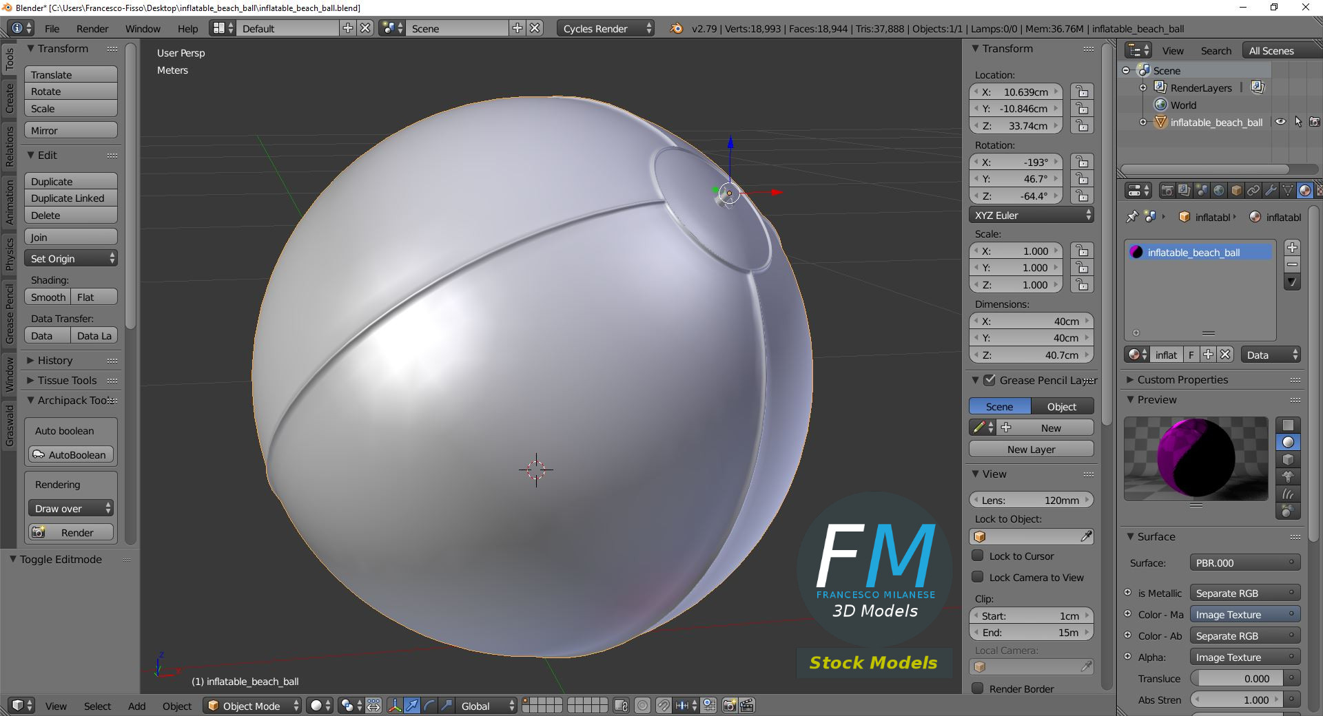 3D-Modell - Aufblasbarer Strandball - 09