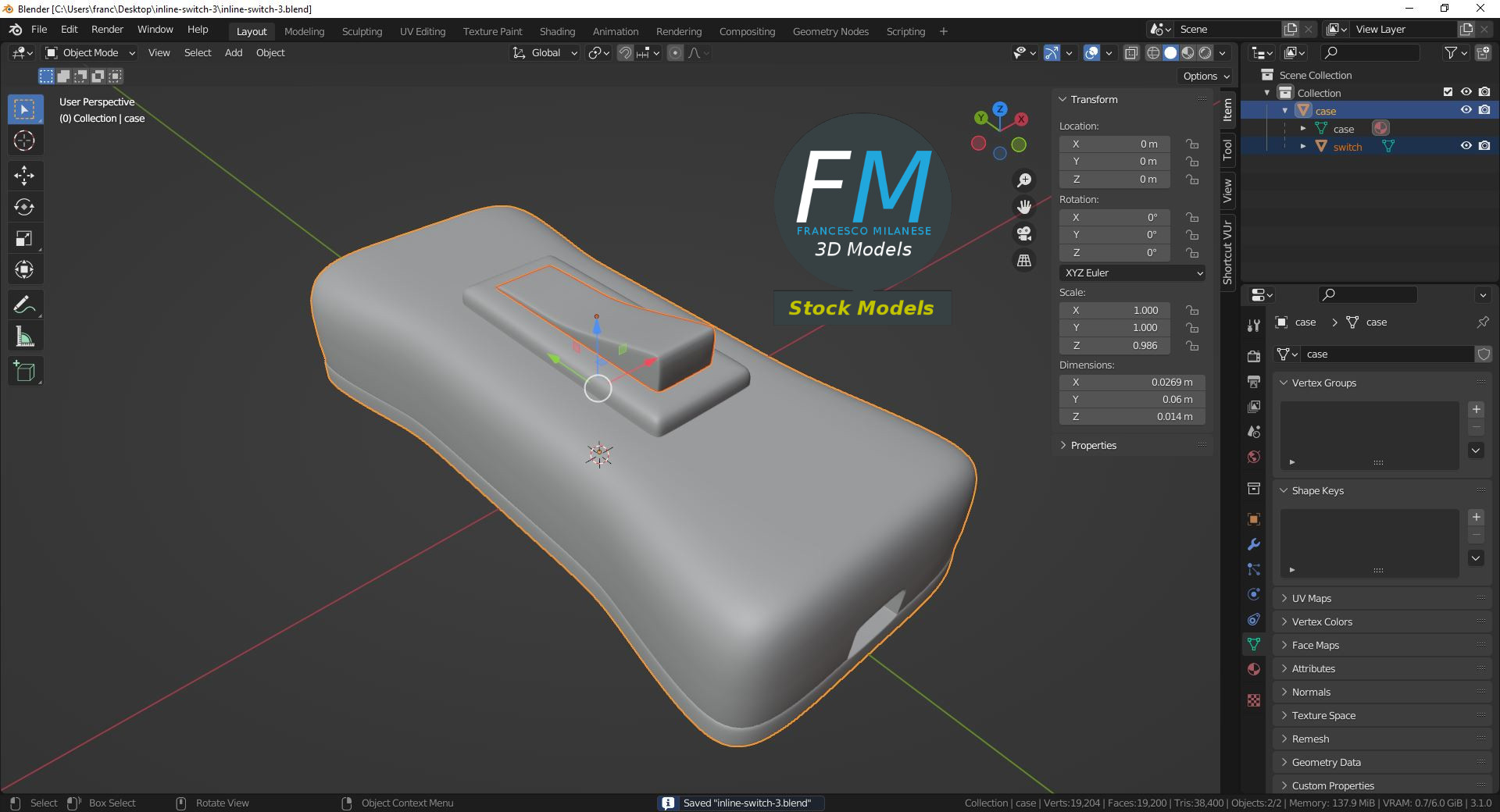 3D-Modell - Zwischenschalter für Kabel - 09