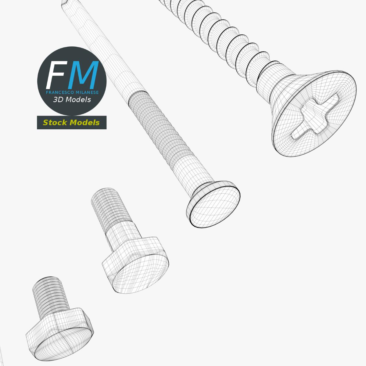 3D-Modell - Set aus Eisennägeln und Schrauben - 08