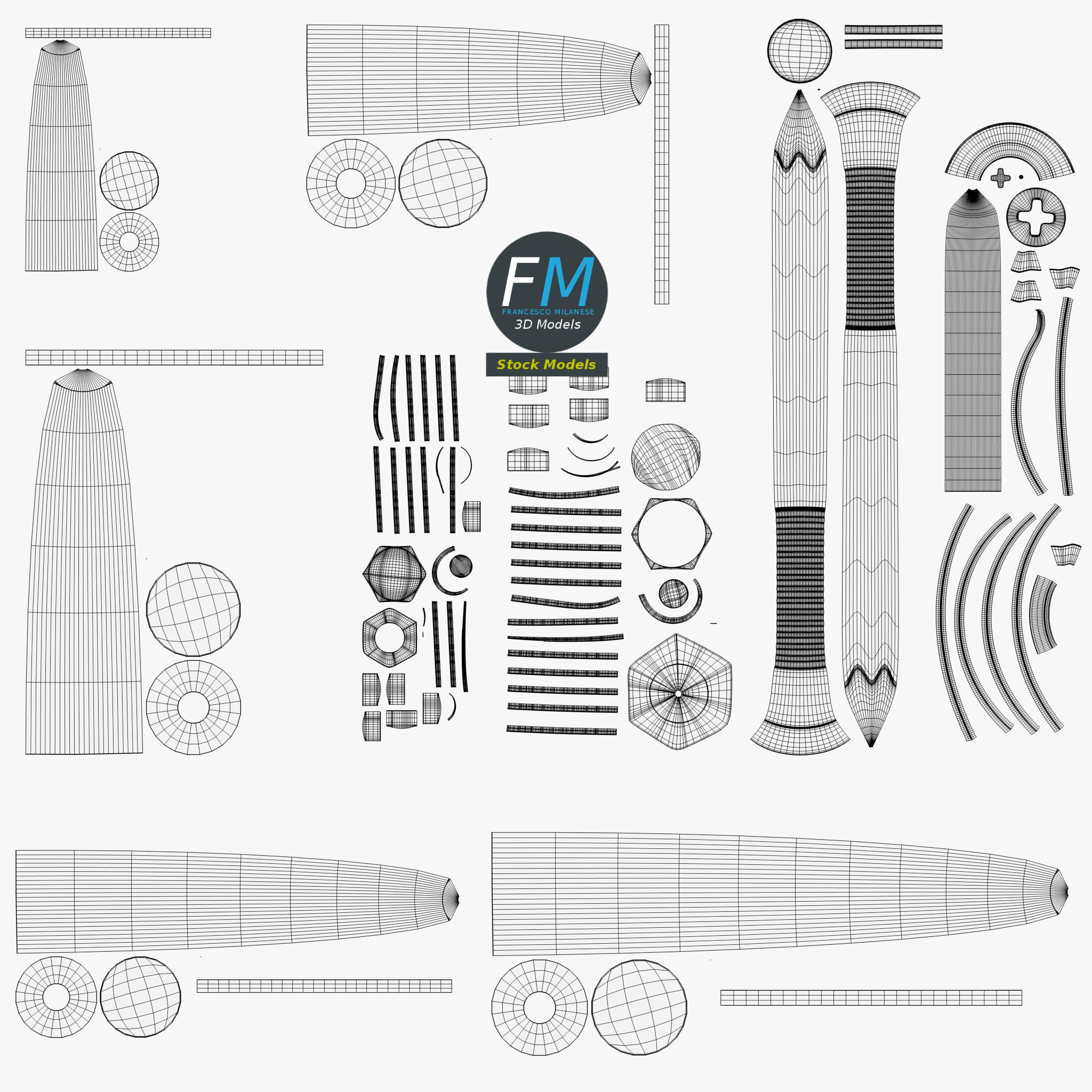 3D-Modell - Set aus Eisennägeln und Schrauben - 11 3D-Modell - Set aus Eisennägeln und Schrauben - 11