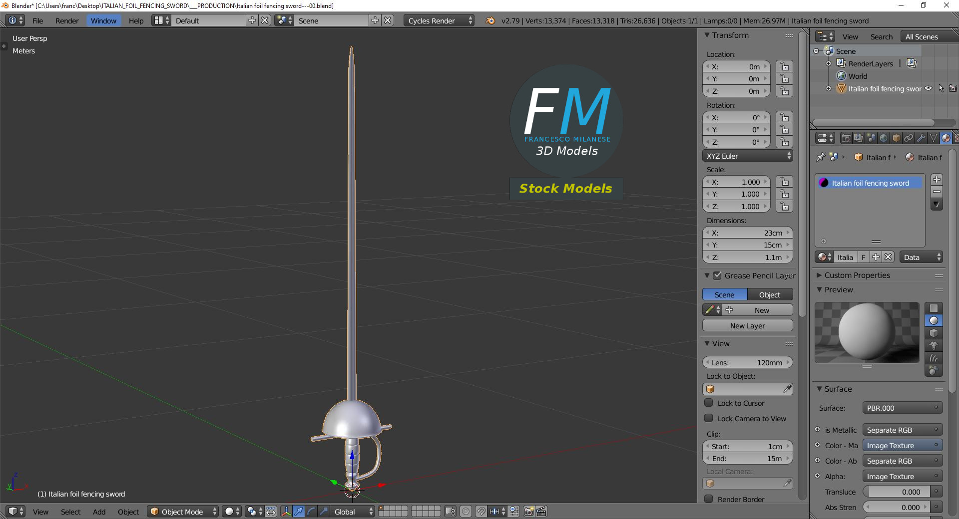 3D-Modell - Italienisches Fechtflorett - 09