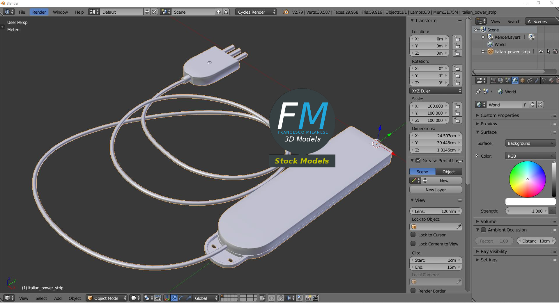 3D-Modell - Italienische Steckdosenleiste - 09