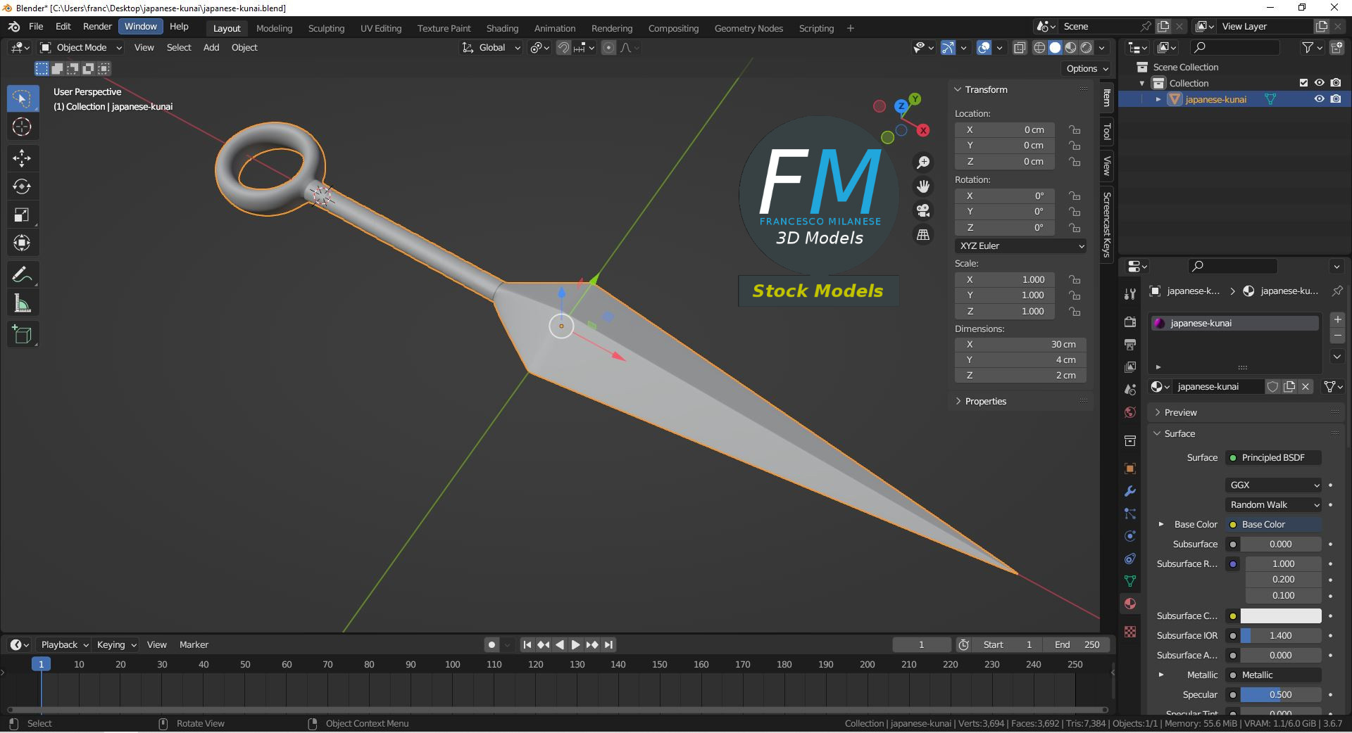 3D-Modell - Japanischer Kunai - 09
