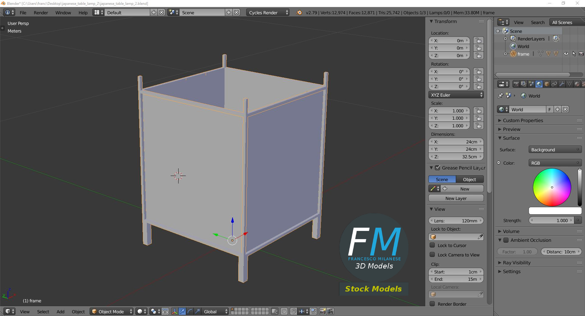 3D-Modell - Quadratische Japanische Tischlampe - 09