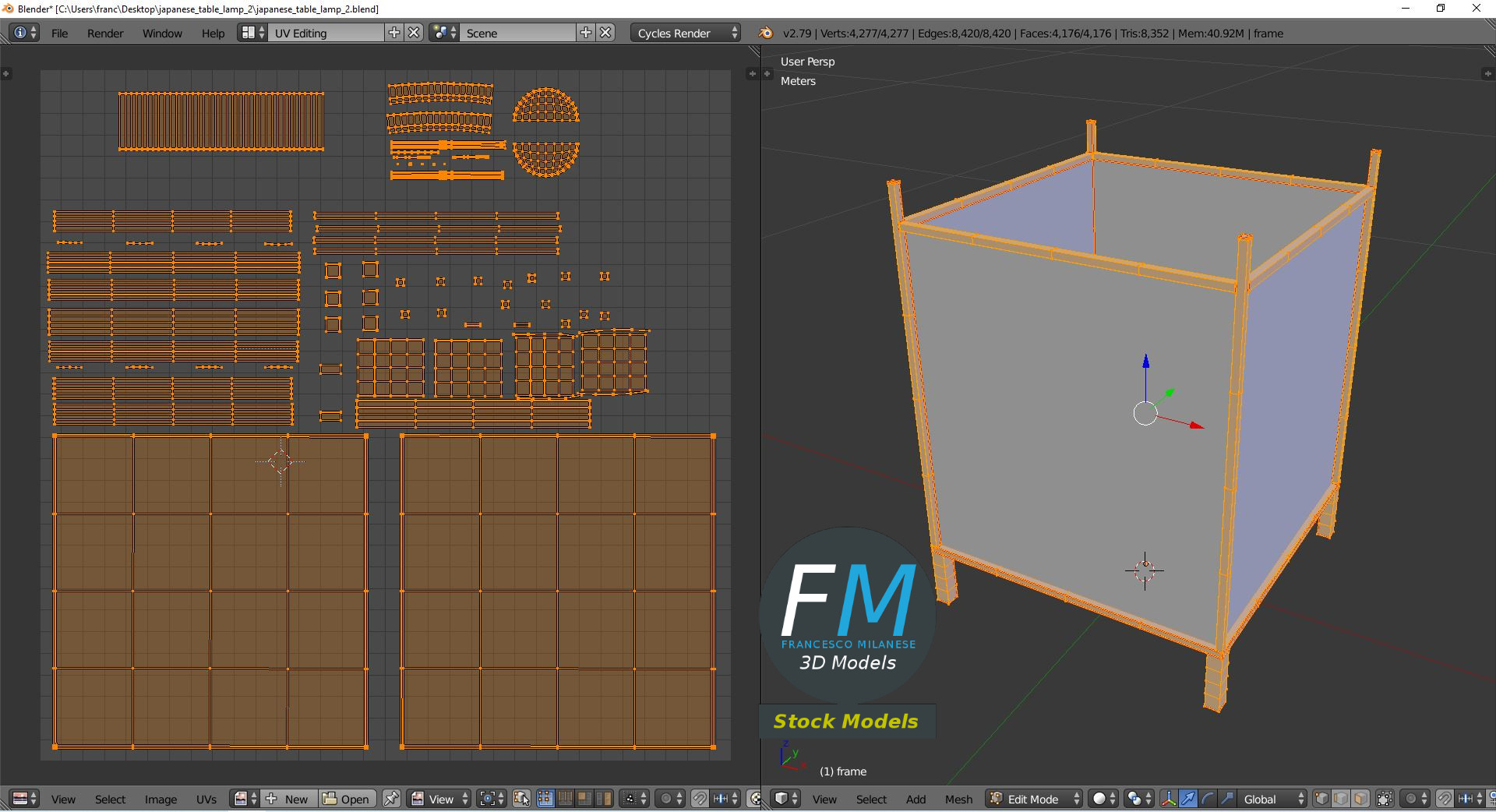 3D-Modell - Quadratische Japanische Tischlampe - 10