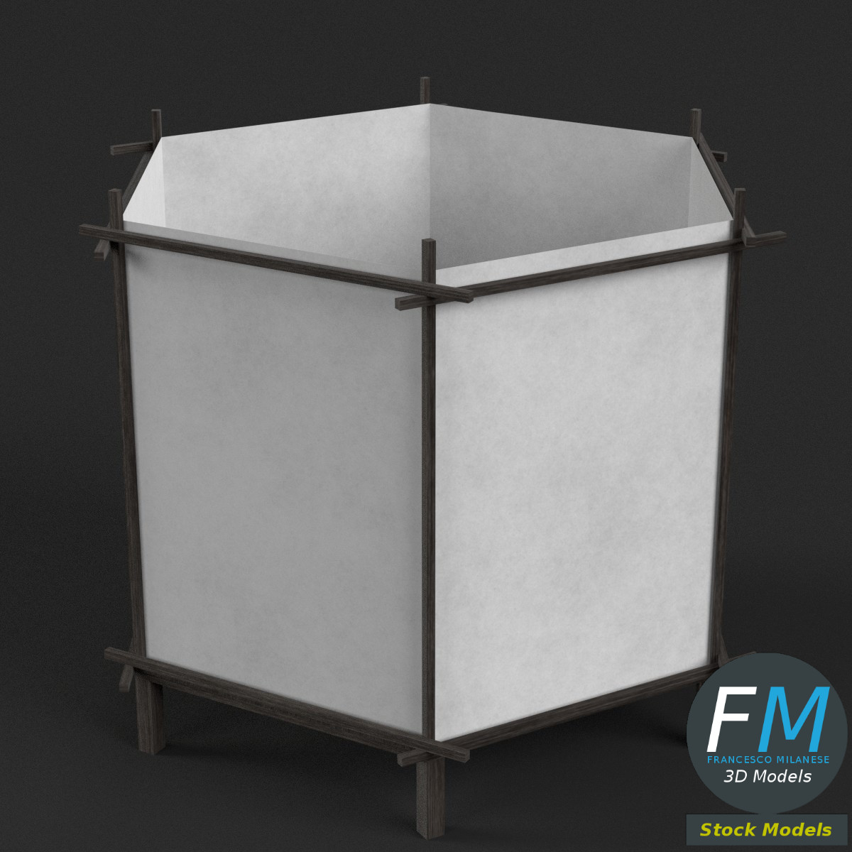 3D-Modell - Quadratische Japanische Tischlampe - 01