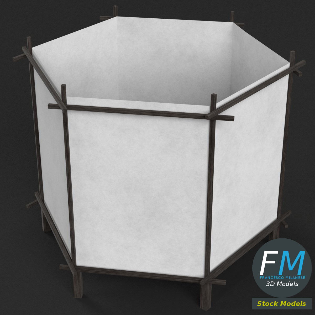 3D-Modell - Quadratische Japanische Tischlampe - 02