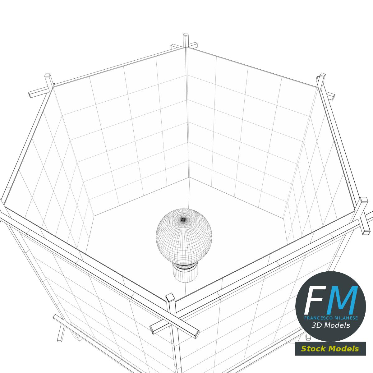 3D-Modell - Quadratische Japanische Tischlampe - 08