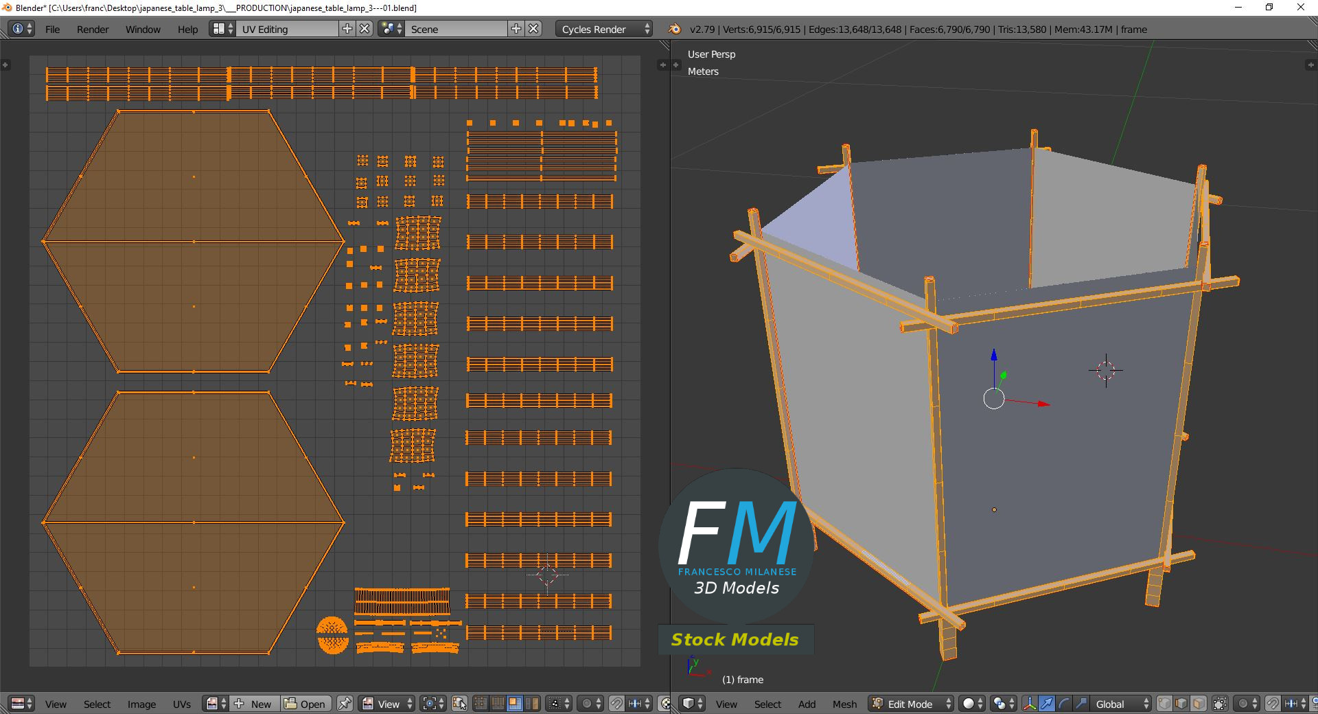 3D-Modell - Quadratische Japanische Tischlampe - 10