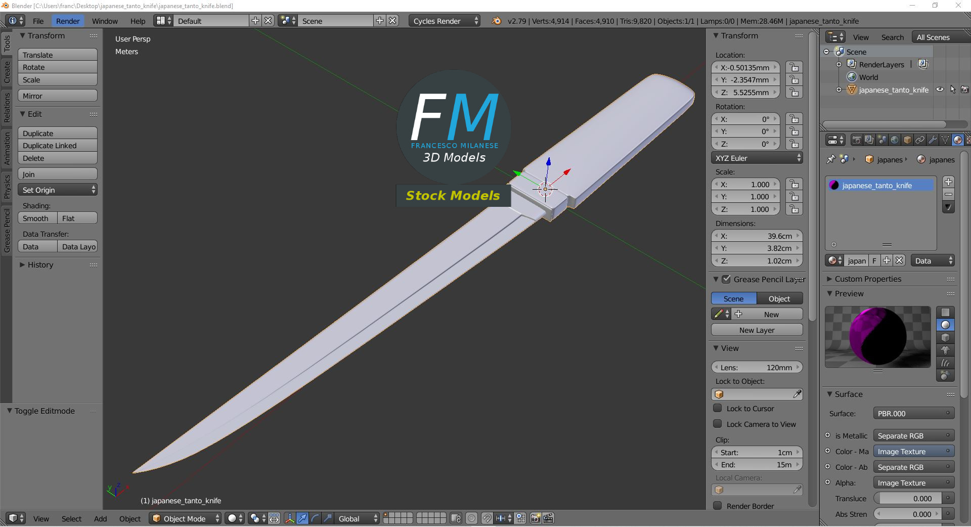 3D-Modell - Japanisches Tanto-Messer - 09