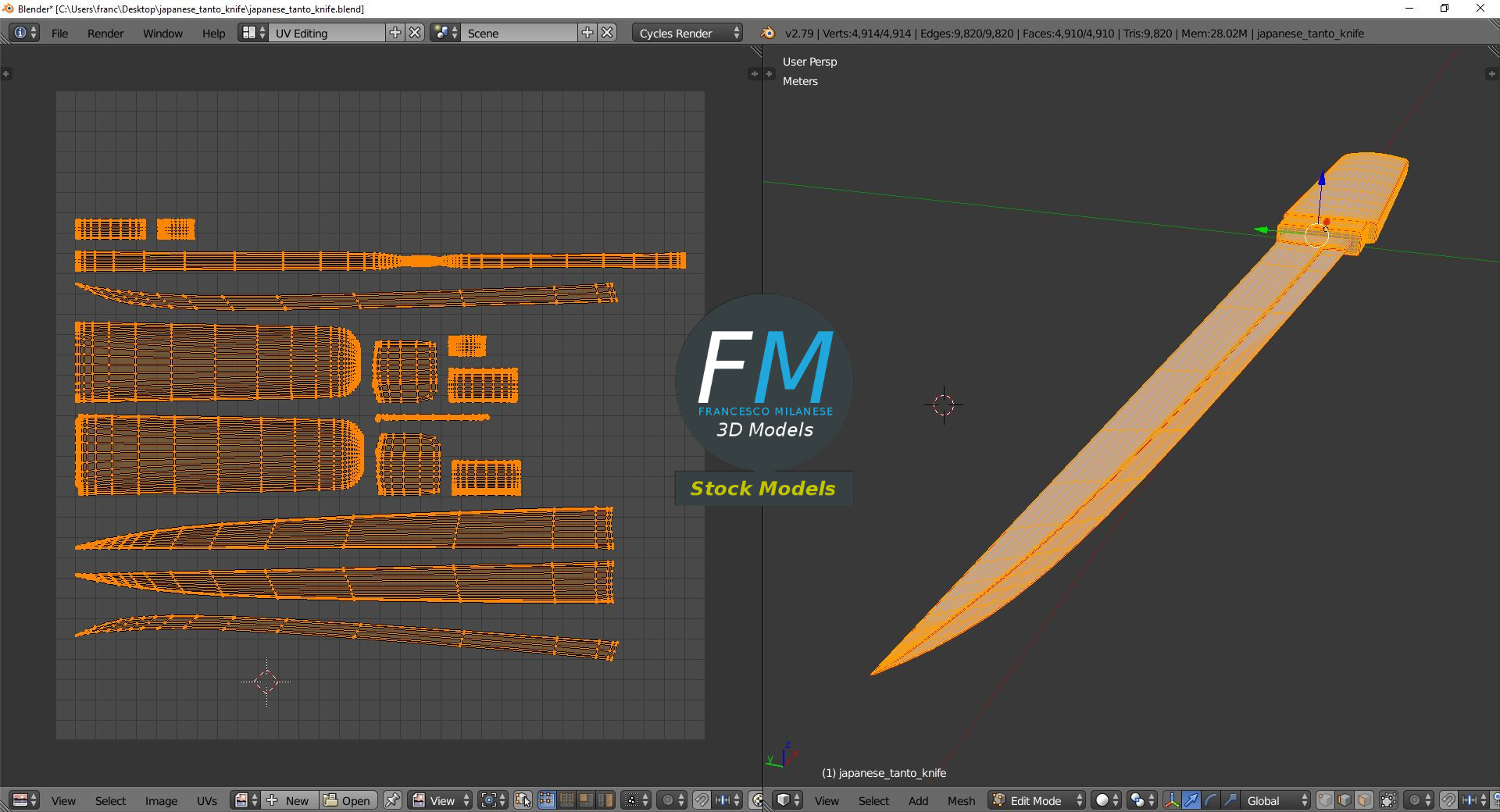 3D-Modell - Japanisches Tanto-Messer - 10