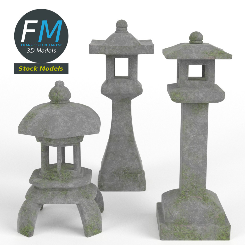 3D-Modell - Set Japanischer Toro-Steinlaternen - 01