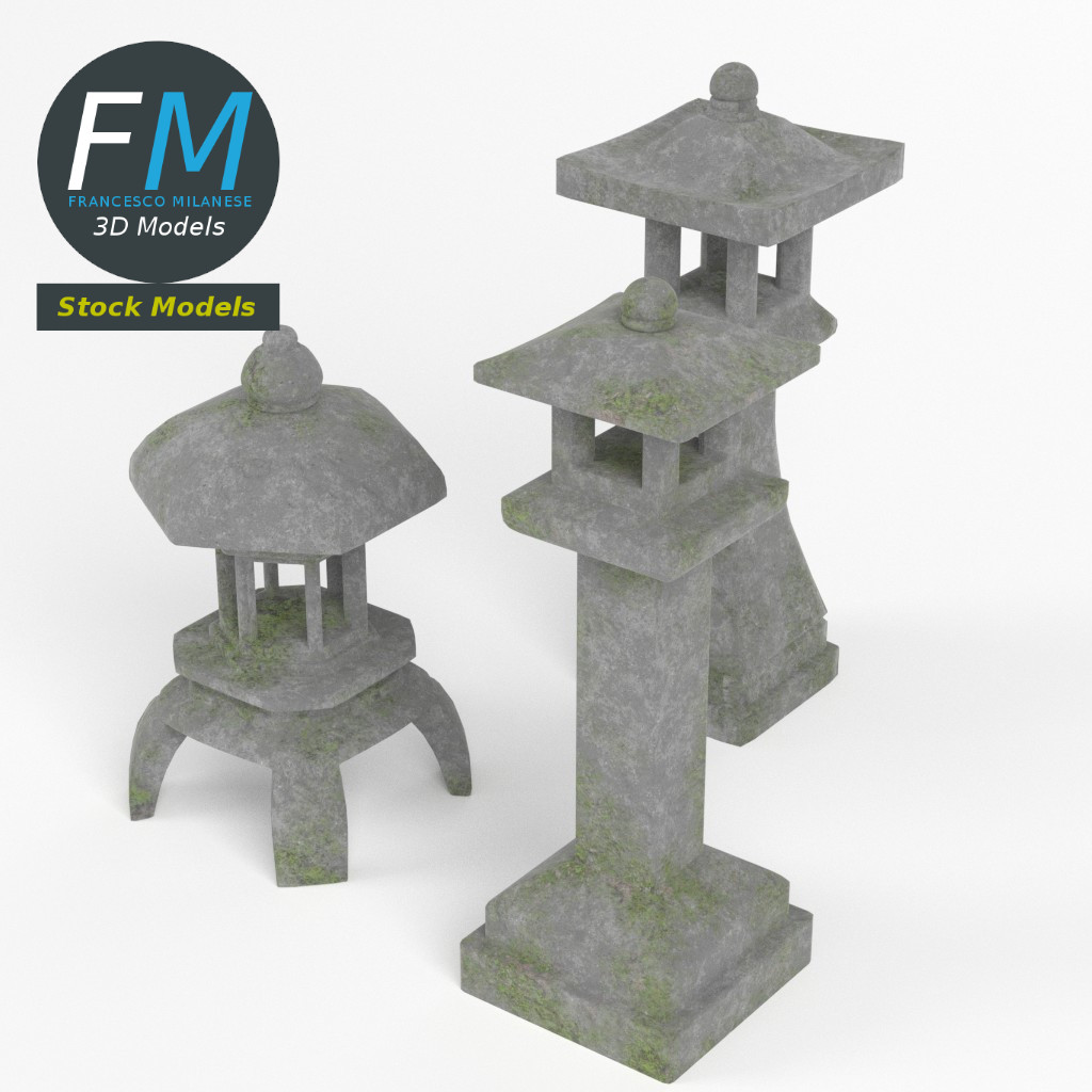 3D-Modell - Set Japanischer Toro-Steinlaternen - 02