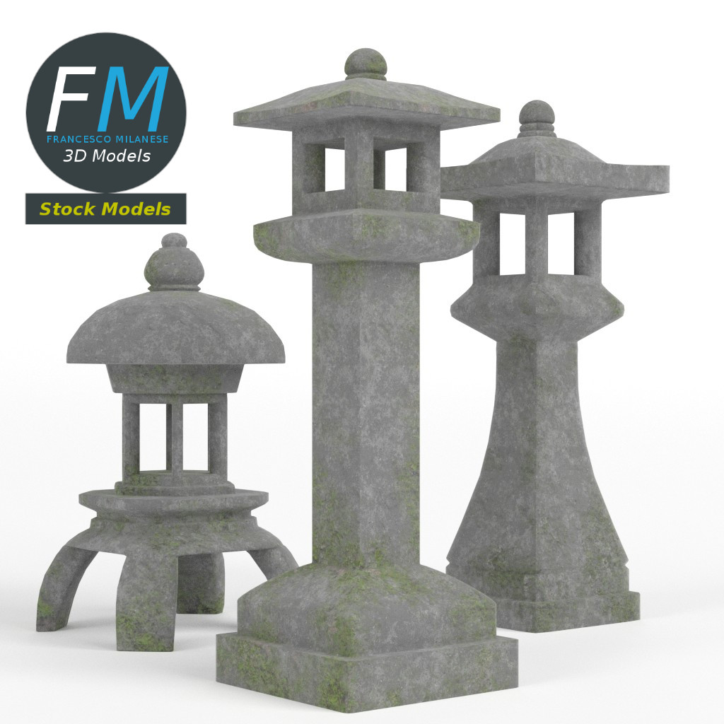 3D-Modell - Set Japanischer Toro-Steinlaternen - 03