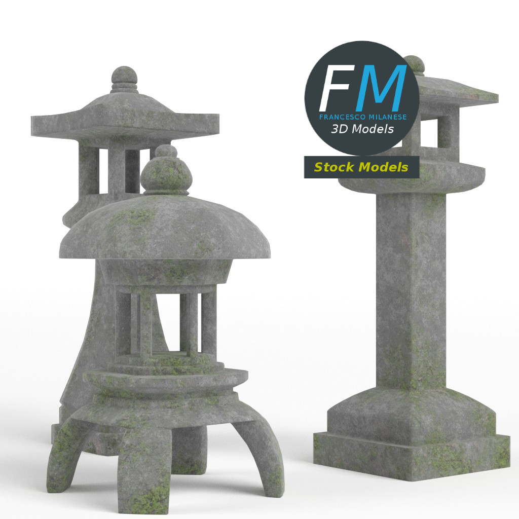 3D-Modell - Set Japanischer Toro-Steinlaternen - 04