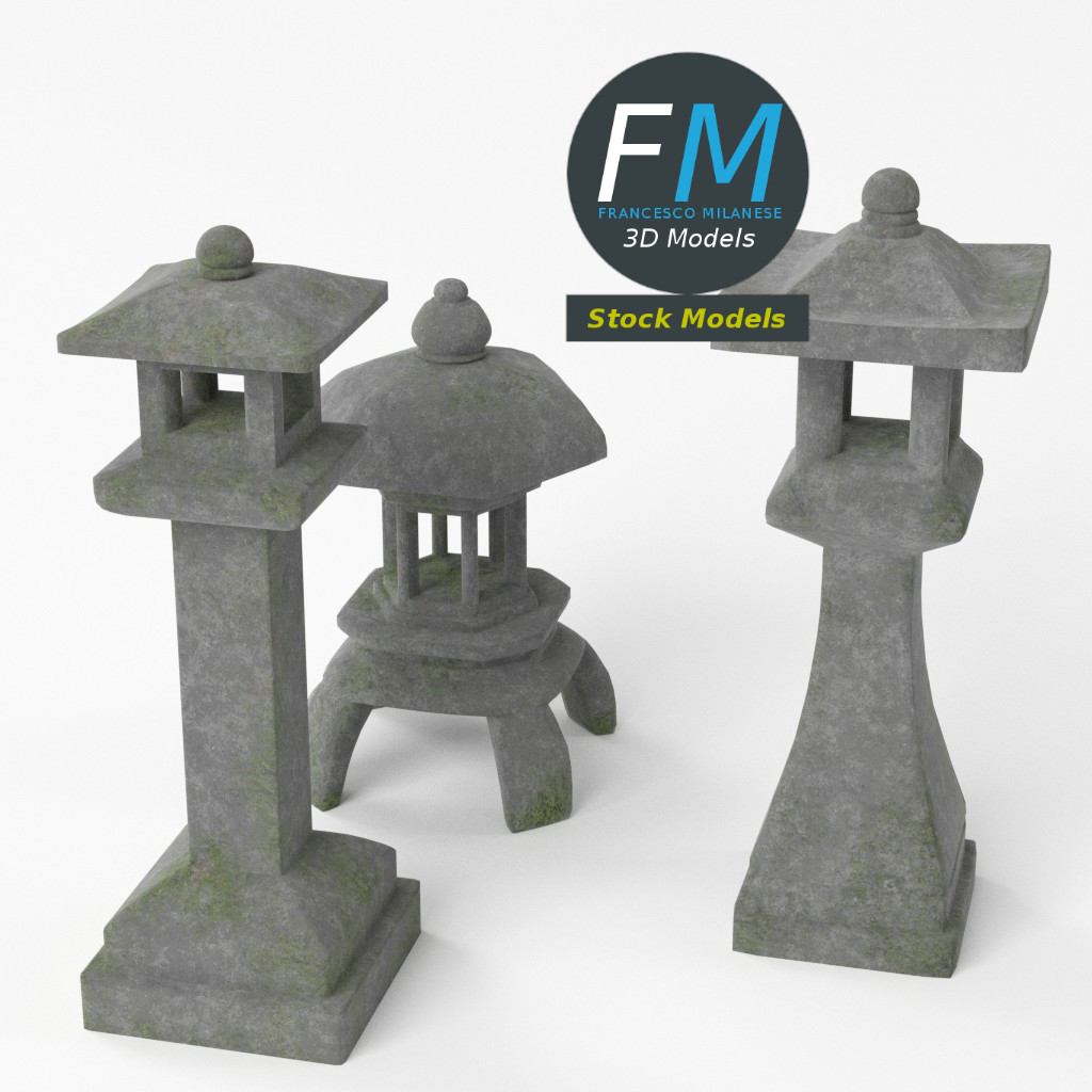 3D-Modell - Set Japanischer Toro-Steinlaternen - 05