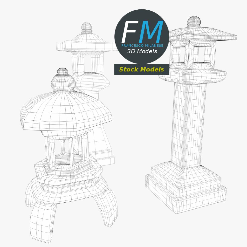 3D-Modell - Set Japanischer Toro-Steinlaternen - 07