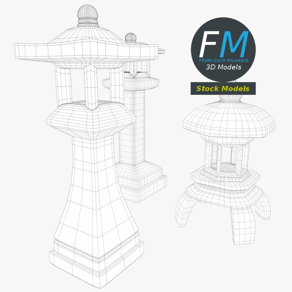 3D-Modell - Set Japanischer Toro-Steinlaternen - 08