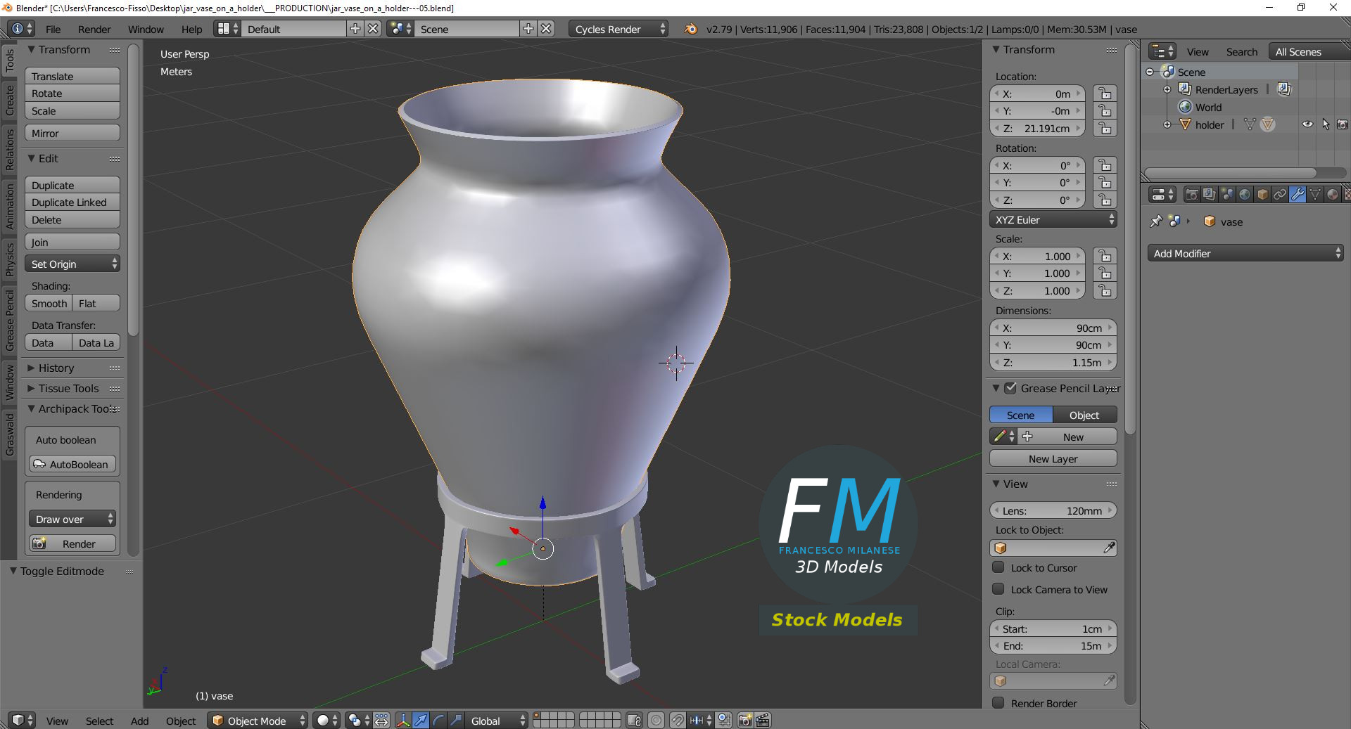 3D-Modell - Krugvase auf Metallständer - 09