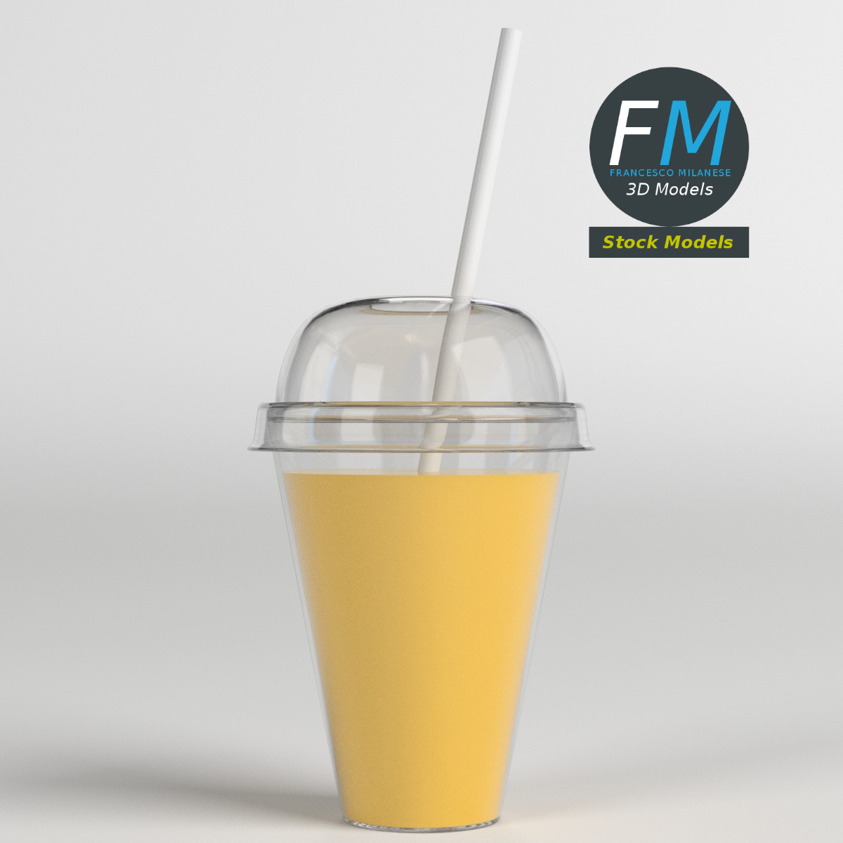 3D-Modell - Saftbecher mit Kuppeldeckel und Strohhalm - 03