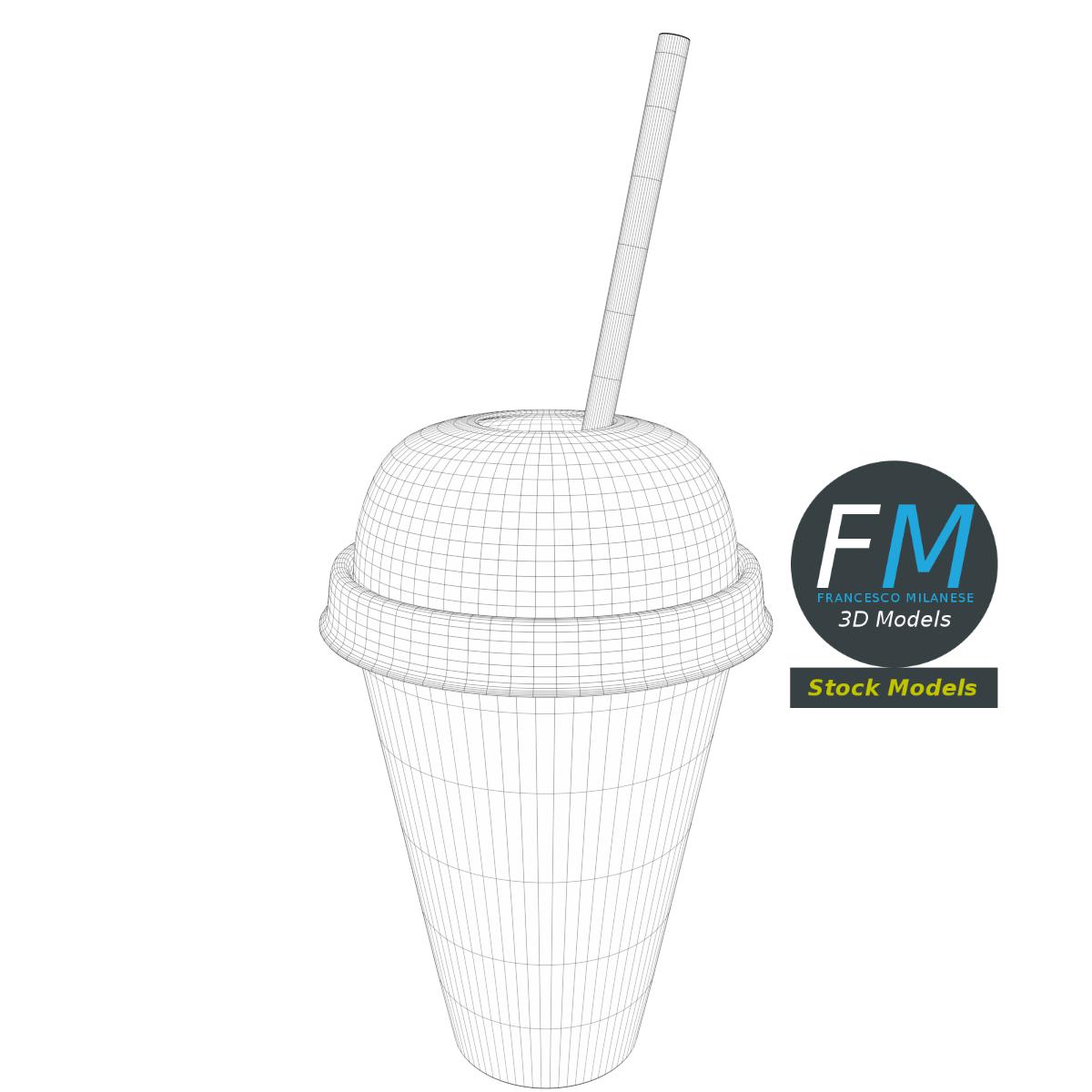 3D-Modell - Saftbecher mit Kuppeldeckel und Strohhalm - 07