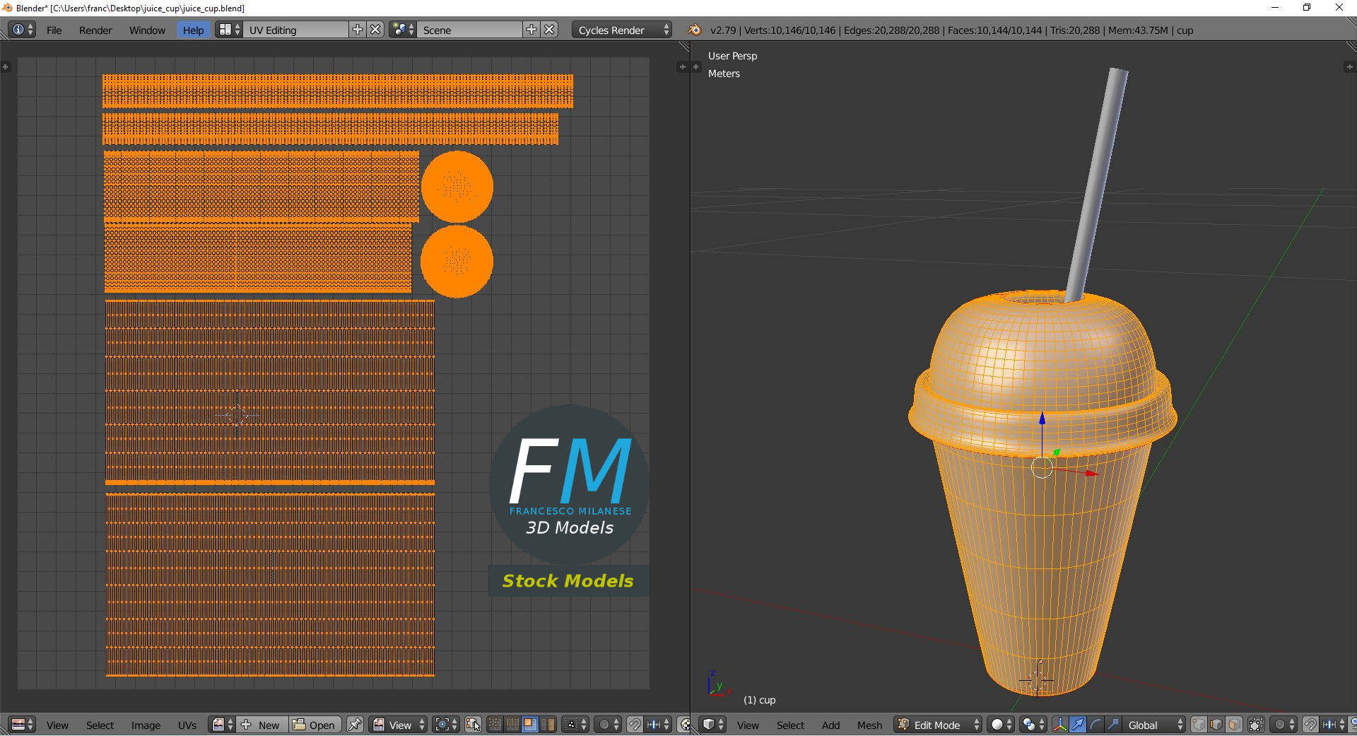 3D-Modell - Saftbecher mit Kuppeldeckel und Strohhalm - 10