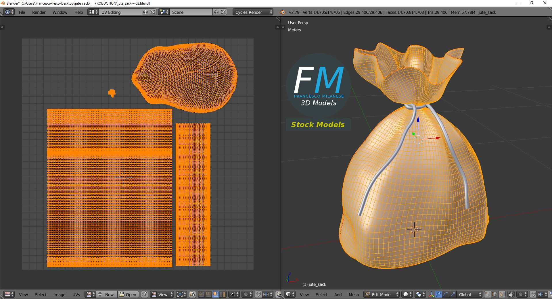 3D-Modell - Jutesack mit Kordel - 10