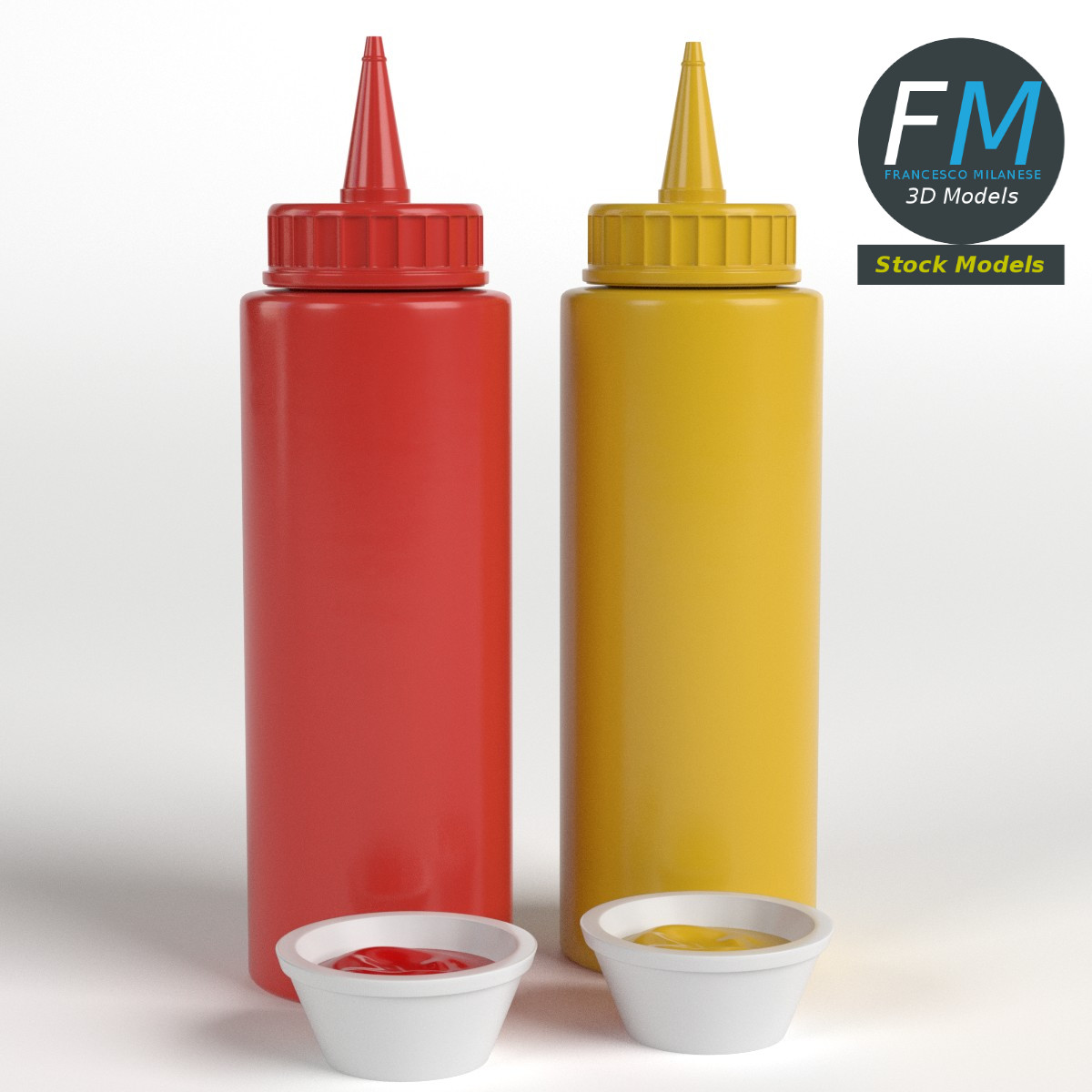 3D-Modell - Ketchup- und Senfflaschen - 01