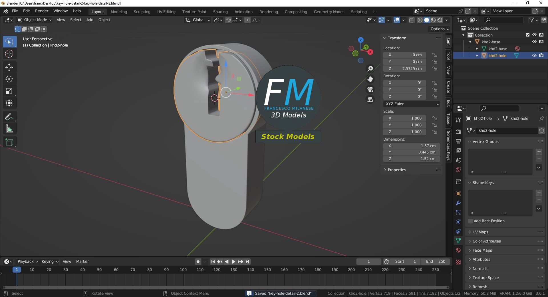 3D-Modell - Schließzylinder mit Schlüsselloch - 09