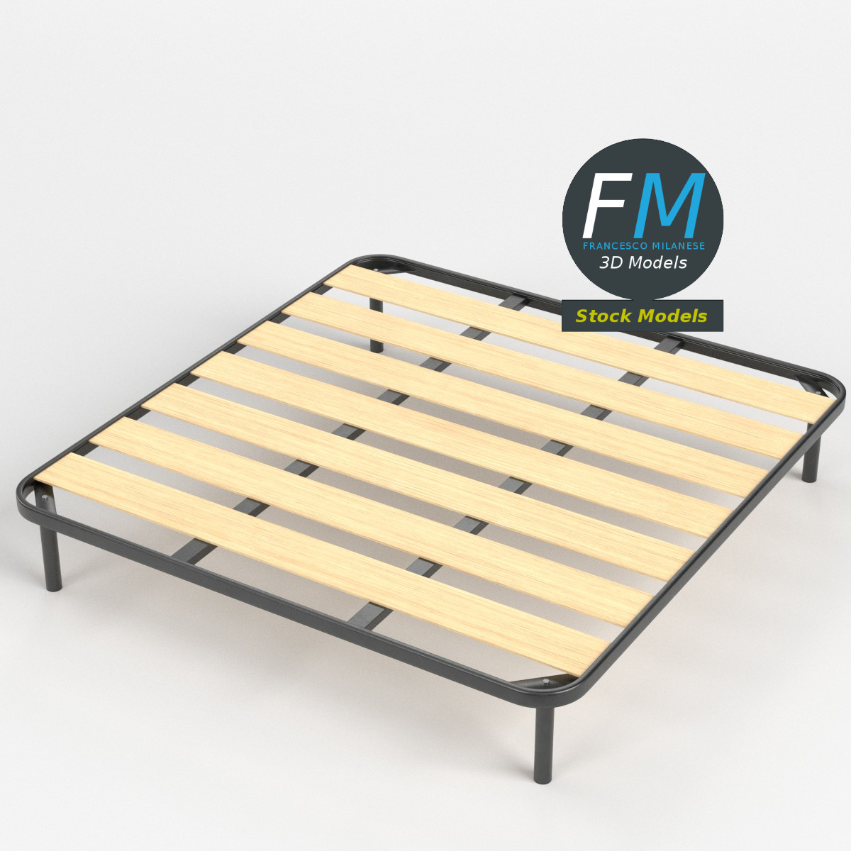 3D-Modell - King-Size-Bettrahmen mit Breiten Latten - 01