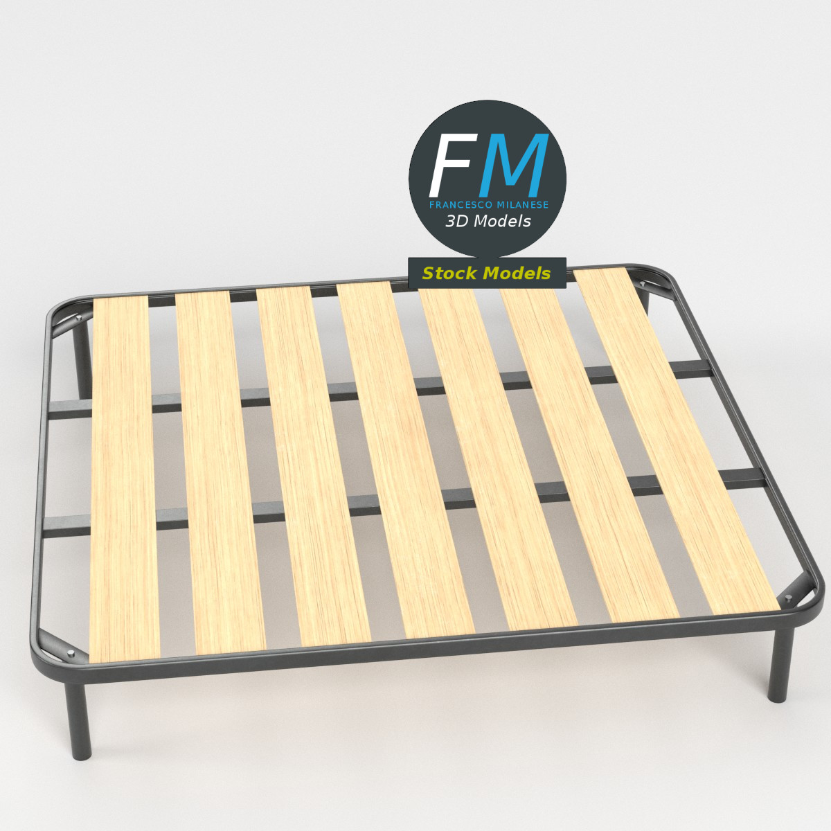 3D-Modell - King-Size-Bettrahmen mit Breiten Latten - 02