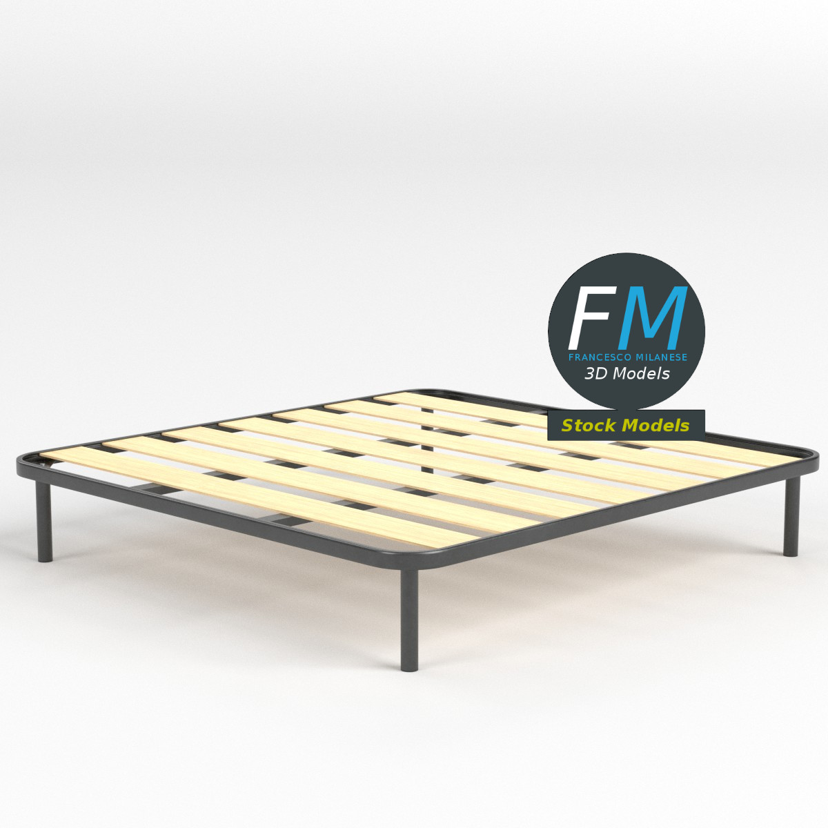 3D-Modell - King-Size-Bettrahmen mit Breiten Latten - 03