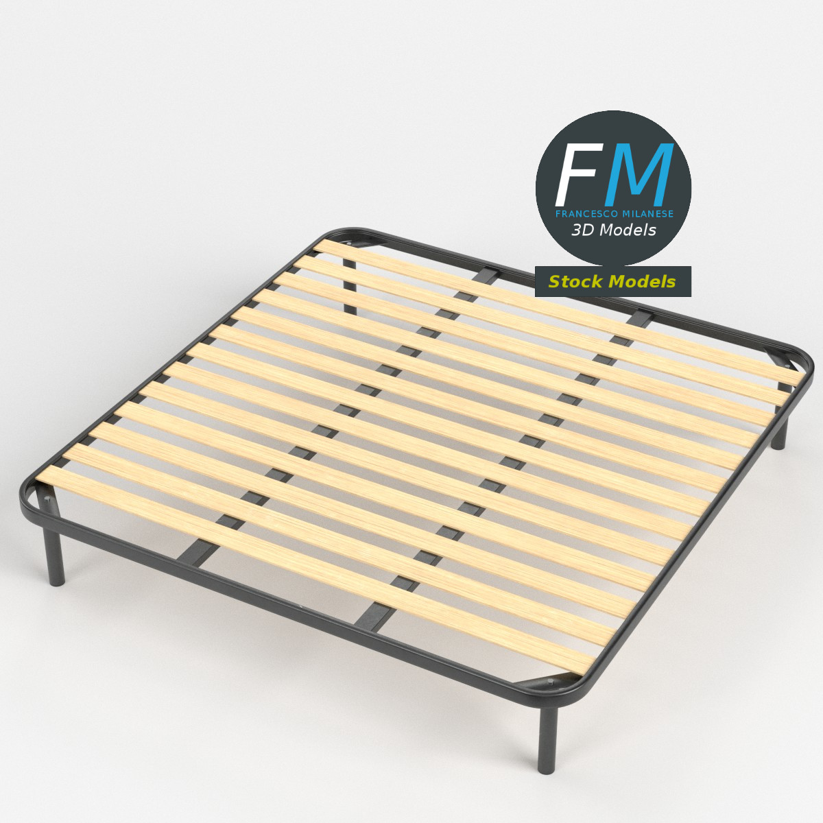 3D-Modell - King-Size-Bettrahmen mit Schmalen Latten - 01